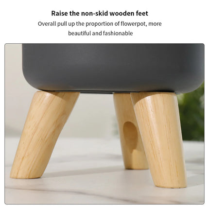 Sistema de drenaje de autorriego para plantas con patas de madera, maceta redonda de pie para pies, hierbas, bonsái para guardería, Moderno