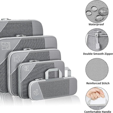 Juego de organizador de almacenamiento de cubos de embalaje comprimidos de viaje, 6 uds., con bolsa para zapatos, equipaje Visual de malla, bolsa de maleta ligera portátil