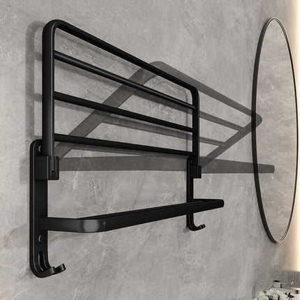 Soporte plegable negro mate de 50cm con gancho, soporte para toallas de pared, soporte para toallas de aluminio