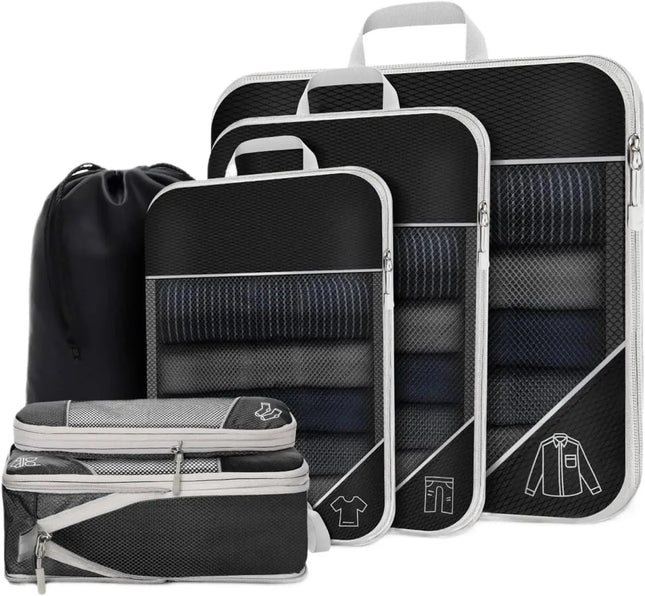 Juego de organizador de almacenamiento de cubos de embalaje comprimidos de viaje, 6 uds., con bolsa para zapatos, equipaje Visual de malla, bolsa de maleta ligera portátil