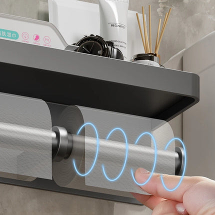 Portarrollos de papel higiénico montado en la pared, soporte grande con bandeja de almacenamiento, organizador de inodoro, soporte de teléfono, accesorios de baño