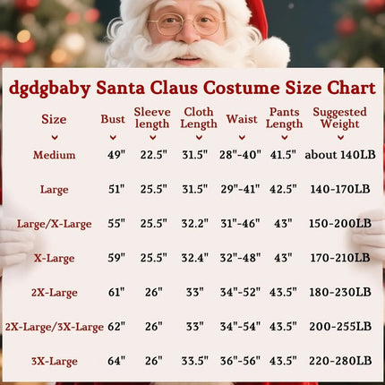 Disfraces de Navidad - Disfraz de Papá Noel para Hombres Mujeres Adultos - 9 piezas. Traje de traje de Papá Noel de lujo