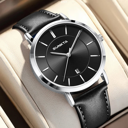 Relojes LIGE Sunkta ultrafinos para hombre, reloj de pulsera informal de moda de negocios Retro, reloj de cuarzo Simple con fecha de cuero resistente al agua para hombre