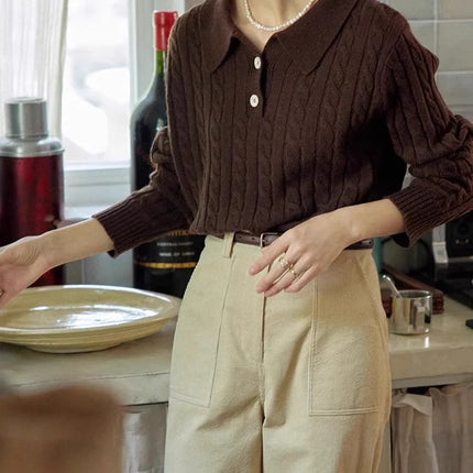 100% suéter de lana pura para mujer 2025 Otoño/Invierno nuevo jersey con cuello POLO moda coreana solapa suave Top de Cachemira de punto para mujer