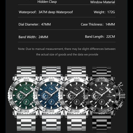 Reloj POEDAGAR de lujo para hombre, calendario luminoso, resistente al agua, Reloj para hombre, cronógrafo masculino, relojes de cuarzo de acero inoxidable para hombre
