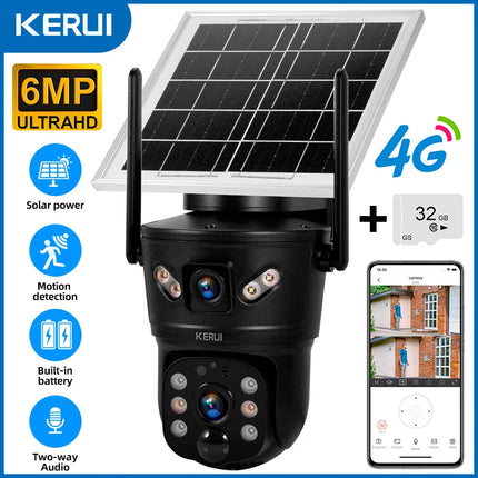 KERUI-cámara Solar impermeable para exteriores, 6MP, 4G, SIM, WIFI, lente Dual, Panel Solar, seguridad del hogar, vídeo CCTV, vigilancia V380pro