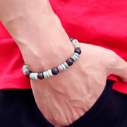 Pulsera de cuentas de madera Vintage para hombre, brazalete de piedra de obsidiana de Lava Natural, joyería de oración para meditación y Yoga, pulsera de ojo de tigre para hombre