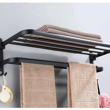 Soporte plegable negro mate de 50cm con gancho, soporte para toallas de pared, soporte para toallas de aluminio
