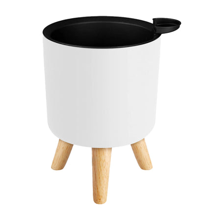 Sistema de drenaje de autorriego para plantas con patas de madera, maceta redonda de pie para pies, hierbas, bonsái para guardería, Moderno