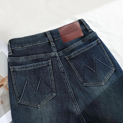 KSTUN 2025, pantalones vaqueros elásticos de lana de cintura alta Vintage para mujer, pantalones con parte inferior acampanada, pantalones vaqueros gruesos y cálidos, pantalones acampanados ajustados para mujer