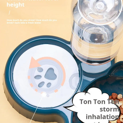 Cuencos para mascotas con alimentador de agua, diseño de oreja inclinado, juego de cuencos para agua y comida para gatos con botella de agua por gravedad para protección del cuello, 3 en 1