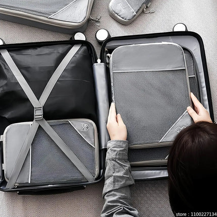 Juego de organizador de almacenamiento de cubos de embalaje comprimidos de viaje, 6 uds., con bolsa para zapatos, equipaje Visual de malla, bolsa de maleta ligera portátil