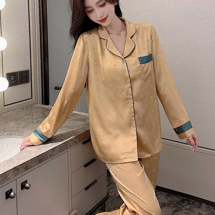 Conjunto de Pijama de Seda de Hielo de Otoño para Mujer – 2 Piezas Moderno y Elegante