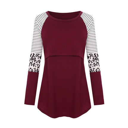 Blusa de lactancia de manga larga de maternidad para mujer, Tops de Color Patchwork para lactancia