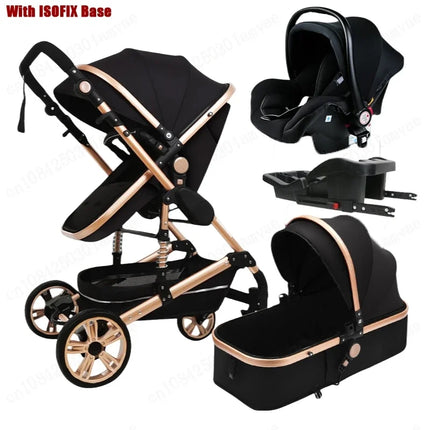 Cochecito de bebé multifuncional para recién nacido, cochecito de paisaje alto, cochecito de bebé 4 en 1 de doble cara con base de asiento de coche ISOFIX 739