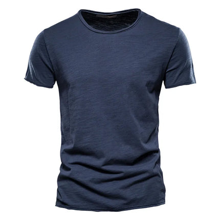 Camiseta 100% de algodón para hombre, camisetas finas informales suaves para Fitness, ropa para el hogar para hombre, camiseta sólida de manga corta con cuello redondo para hombre