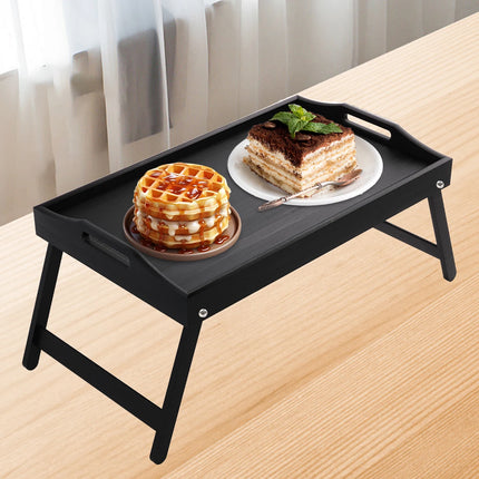 Bandeja de cama de bambú para desayuno con patas plegables, perfecta para uso en sofá, TV, computadora portátil o snacks, para servir el desayuno en la cama (negro/blanco)