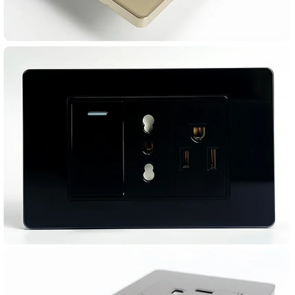 Enchufe de Pared de Vidrio Templado con Puertos USB Dual Tipo C – 118x75mm, 110V