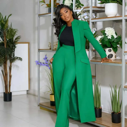 Conjunto de chaqueta larga X de manga larga para mujer, abrigo + traje de pantalón largo, ropa de calle de primavera 2025, conjunto de dos piezas, trajes de trabajo de África OL