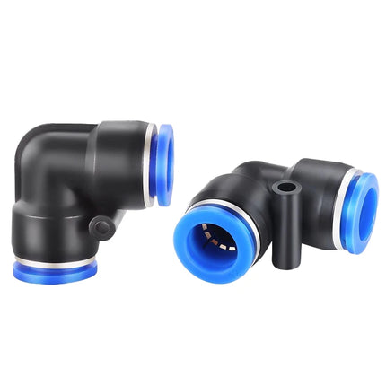 Juego de 20 Conectores Neumáticos en Codo PV – 90° de Plástico, Conector Rápido de 2 Vías (4mm / 6mm / 8mm / 10mm)