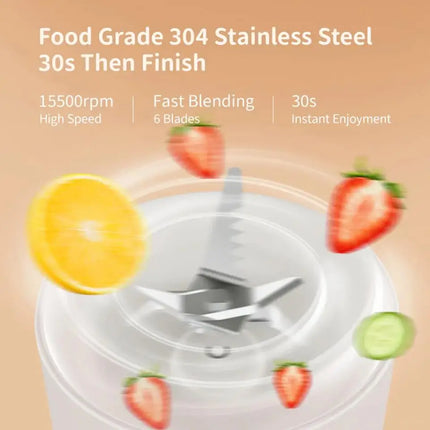 Exprimidor portátil de 500ml, mezclador de frutas inalámbrico recargable, botella de jugo fresco, licuadora, 6 cuchillas, batido de alimentos, taza trituradora de hielo, 2400mAh