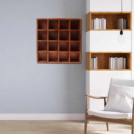 Estante de Pared de Madera con 16 Rejillas – Organizador Decorativo para Hogar, Dormitorio o Lavandería