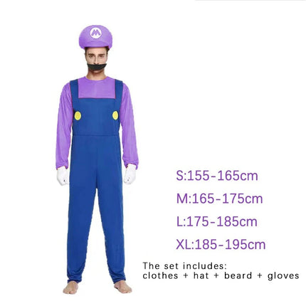 Juego Marios Super Luigi hermanos uniforme conjunto disfraces Cosplay Anime divertido adultos hombres mono mujer vestido disfraz de Halloween