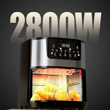 Freidora de Aire Eléctrica de Acero Inoxidable 15L – Cocina Inteligente de Gran Capacidad con Horno Tostador y Pantalla Digital