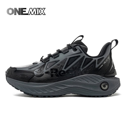 ONEMIX, zapatillas para correr de montaña para hombre, zapatillas de deporte de cuero antideslizantes usables, zapatillas deportivas estables todoterreno, zapatillas para caminar al aire libre