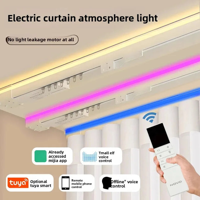 Cortinas eléctricas inteligentes con Control de voz y pista deslizante silenciosa para dormitorio, revestimientos de ventanas automáticos con luz ajustable