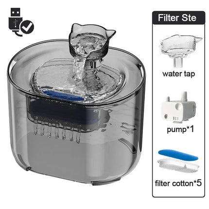 Fuente de agua con filtro automático para mascotas, bebedero eléctrico silencioso con USB, bebedero de recirculación