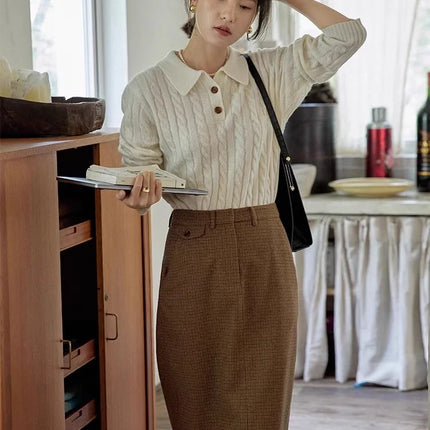 100% suéter de lana pura para mujer 2025 Otoño/Invierno nuevo jersey con cuello POLO moda coreana solapa suave Top de Cachemira de punto para mujer