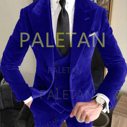Conjuntos de chaqueta de terciopelo gris de negocios, trajes de boda para hombre, trajes ajustados personalizados para hombre, trajes formales elegantes de 3 piezas, chaqueta + Pantalones + chaleco