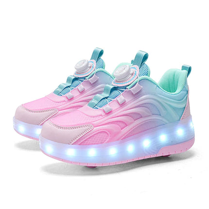Zapatos de patín con luz Led de dos ruedas para niños y niñas, zapatillas deportivas luminosas, monopatín con carga USB
