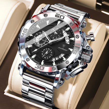 Reloj POEDAGAR de lujo para hombre, calendario luminoso, resistente al agua, Reloj para hombre, cronógrafo masculino, relojes de cuarzo de acero inoxidable para hombre