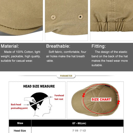 VOBOOM Sombrero plano para hombres Gorra clásica para vendedor de periódicos Gorras de golf Sarga de algodón Sombreros clásicos de hiedra Cabbies Headpiece Boina casual Blanco