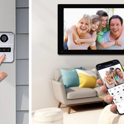 Sistema de timbre de vídeo inalámbrico Wifi, cámara de puerta de portero 1080P, pantalla táctil de 7 pulgadas, videoportero con tarjeta de 32GB para el hogar de 4 cables
