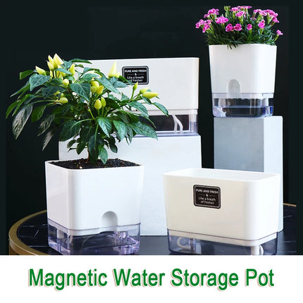 Nuevo Maceta de planta de autorriego, maceta de cuerda de algodón autoabsorbente de plástico magnético para maceta perezosa de dos pisos, suministros de jardín