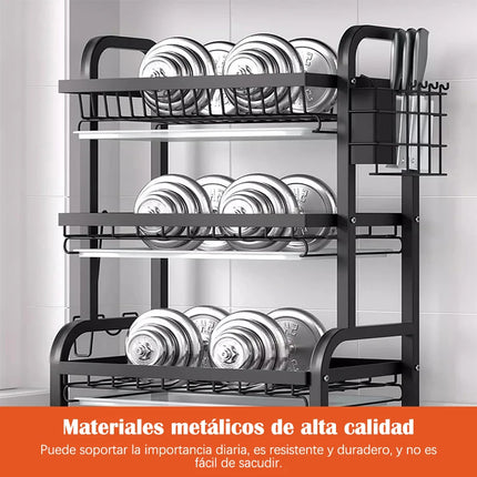 Dish Drainer with 3/2 Tiers, with Counter Drainer, Multifunctional Kitchen Drainer with Tools, with Holder for Knives, Cutlery and Cutting Boards, Christmas