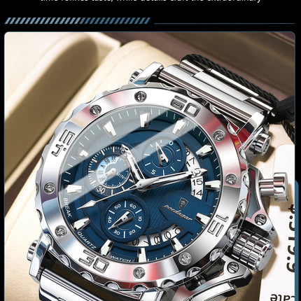 Reloj POEDAGAR de lujo para hombre, calendario luminoso, resistente al agua, Reloj para hombre, cronógrafo masculino, relojes de cuarzo de acero inoxidable para hombre