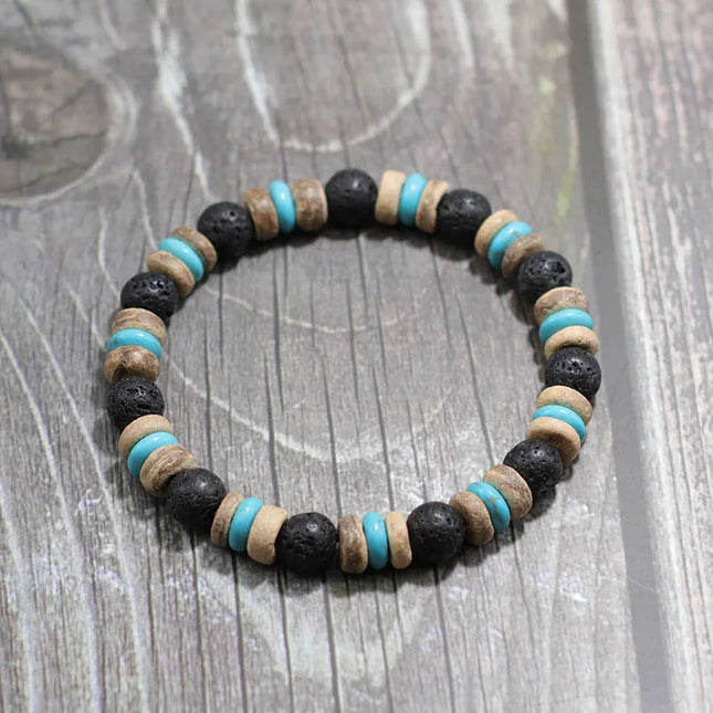 Pulsera de cuentas de madera Vintage para hombre, brazalete de piedra de obsidiana de Lava Natural, joyería de oración para meditación y Yoga, pulsera de ojo de tigre para hombre