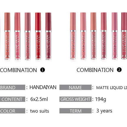 HANDAIYAN 6 uds juego de pintalabios maquillaje para mujeres taza antiadherente impermeable cosméticos de larga duración maquillaje coreano lápiz labial mate