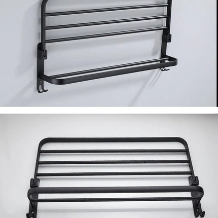 Soporte plegable negro mate de 50cm con gancho, soporte para toallas de pared, soporte para toallas de aluminio