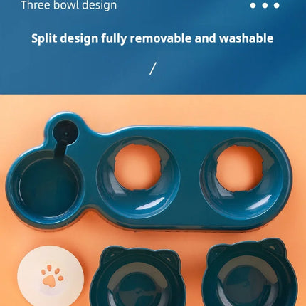 Cuencos para mascotas con alimentador de agua, diseño de oreja inclinado, juego de cuencos para agua y comida para gatos con botella de agua por gravedad para protección del cuello, 3 en 1