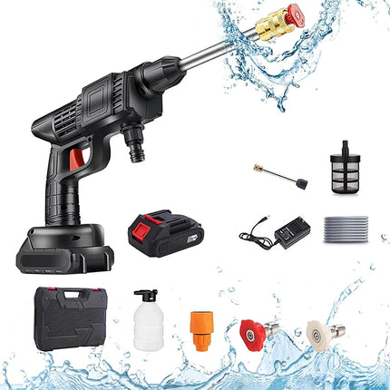 Hidrolavadora a Presión Inalámbrica 60 Bar, 30000mAh 48V, Motor 300W, Pistola de Agua Portátil con Batería de Larga Duración (60 min), Limpiador de Coches y Exteriores – Negro