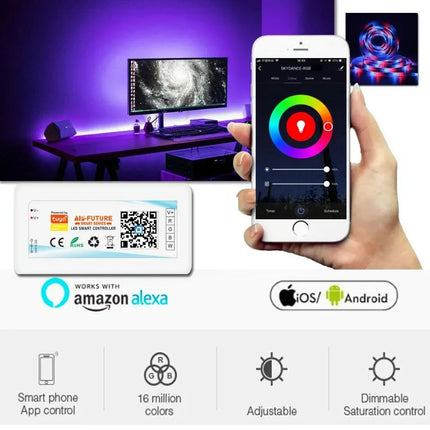 Controlador LED Tuya WiFi 12-24V – Compatible con Alexa y Google Assistant