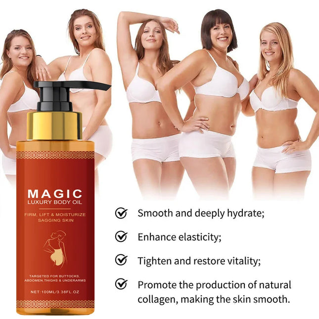 Aceite reafirmante corporal, hidratación profunda, suave, mejora la flacidez, estiramiento de la piel, aumenta la elasticidad, nutritivo, mágico, cuidado corporal de lujo