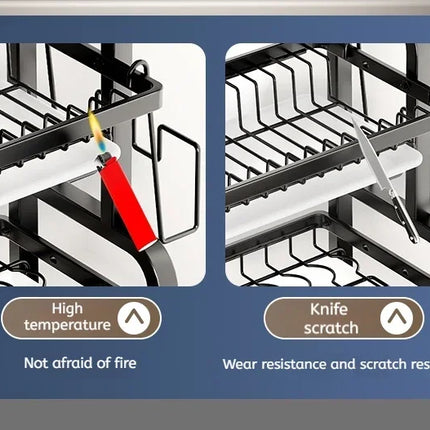 Nuevo Estante Escurridor de Platos de 2 Niveles – Compacto, Antióxido y con Soporte para Utensilios