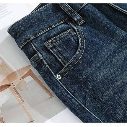 KSTUN 2025, pantalones vaqueros elásticos de lana de cintura alta Vintage para mujer, pantalones con parte inferior acampanada, pantalones vaqueros gruesos y cálidos, pantalones acampanados ajustados para mujer