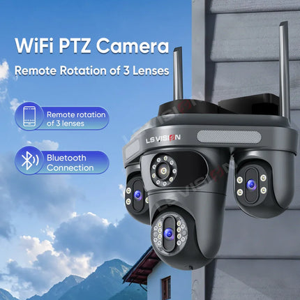 Cámara de tres pantallas WIFI 15MP 6K Monitor de tres lentes visión nocturna protección de seguridad 3 lentes PTZ videovigilancia